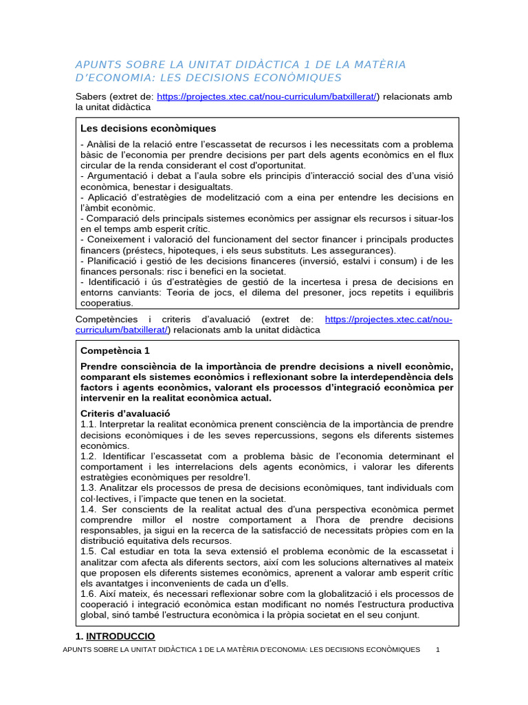 Apunts Sobre La Unitat Didàctica Número 1 2023 2024 | PDF