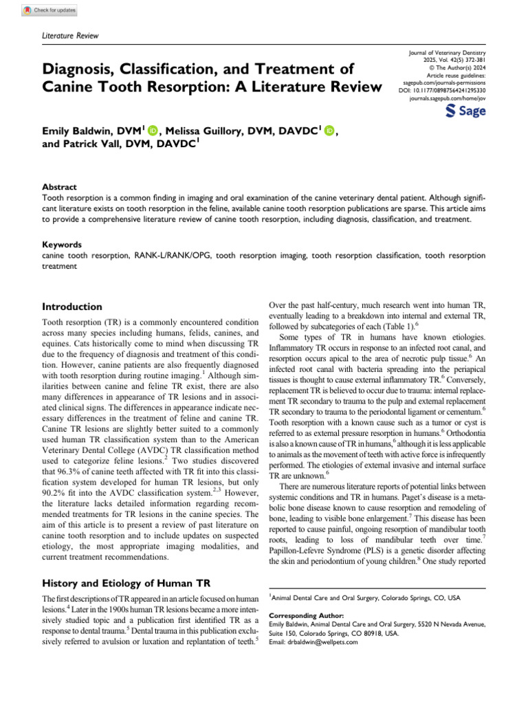 Baldwin Et Al 2024 Diagnosis Classification and Treatment of Canine ...