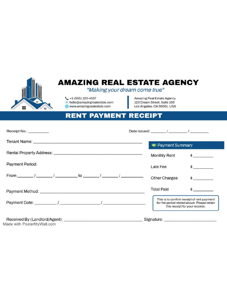 Real Estate Rent Receipt Template - Made With PosterMyWall | PDF