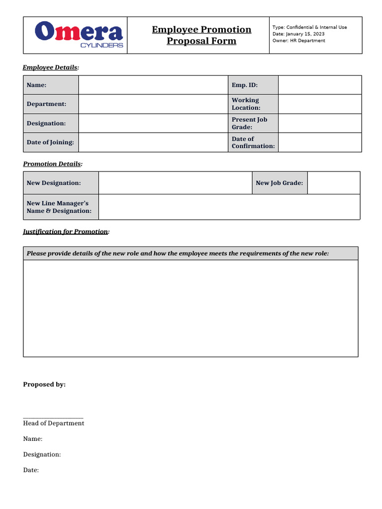 Promotion Proposal Form - OCL | PDF