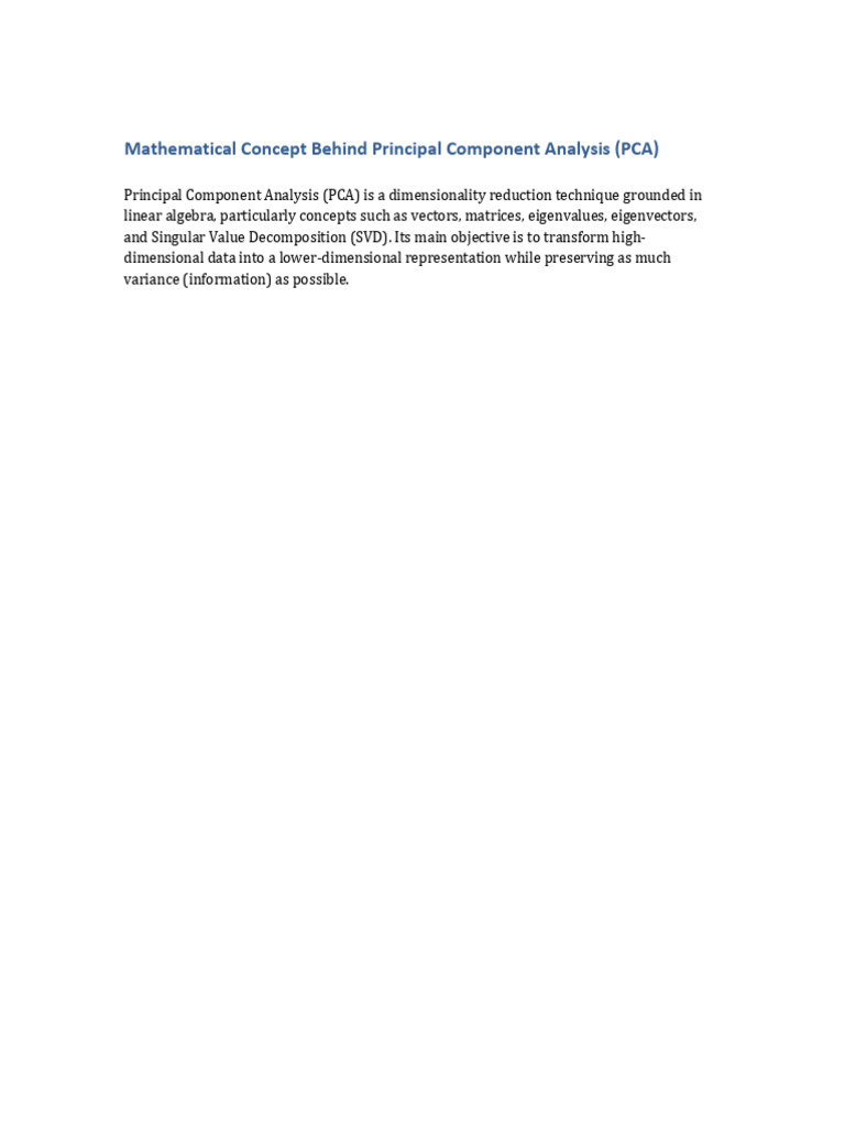 PCA Mathematical Concept | PDF | Principal Component Analysis ...