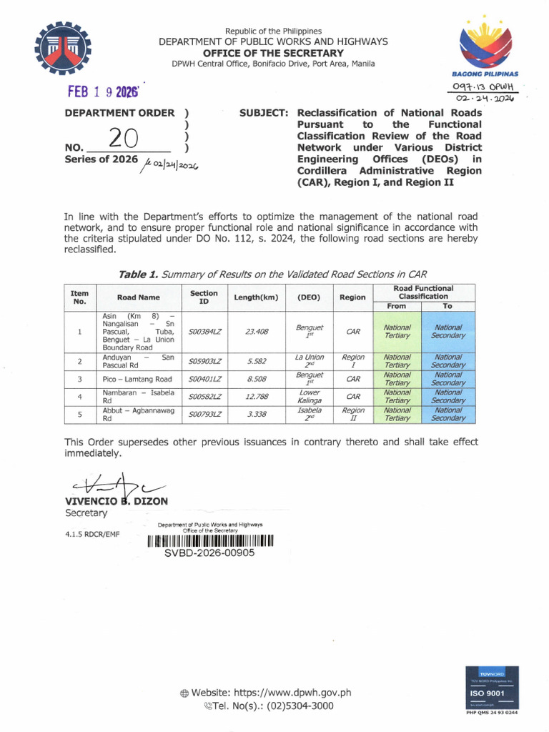 DPWH - DO No. 20, S. 2026 - 02192026 | PDF
