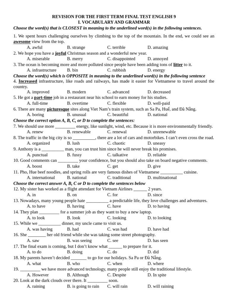 Revision For The First Term Final Test English 9 | PDF | Rail Transport ...