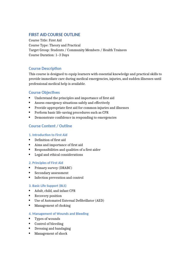 First Aid Course Outline | PDF