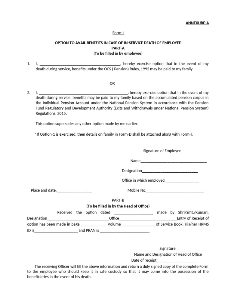 Option To Avail NPS Pension - ANNEXURE 1 | PDF | Retirement | Pension