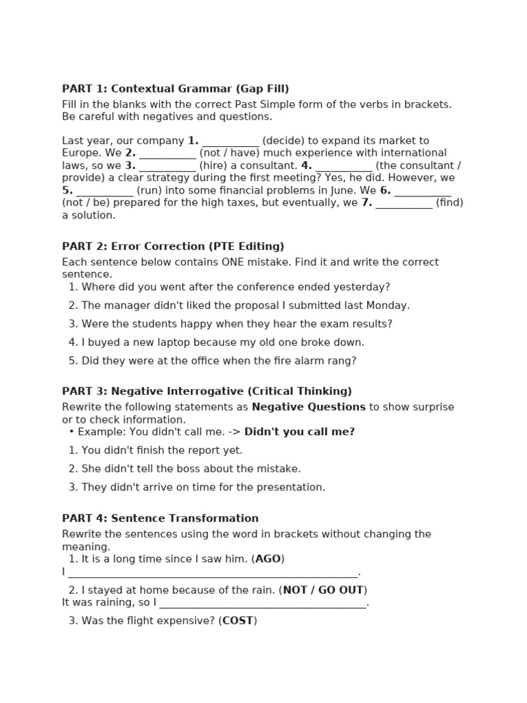 Pte Worksheet Classwork | PDF