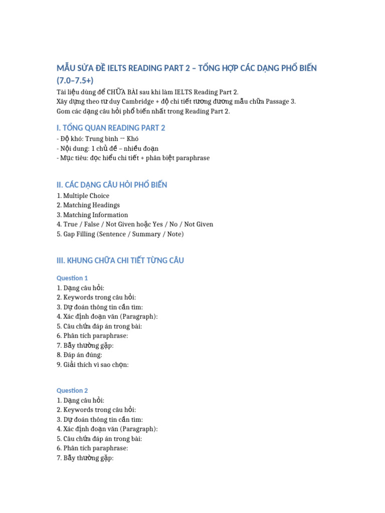 Mau Sua de IELTS Reading Part 2 TONG HOP | PDF