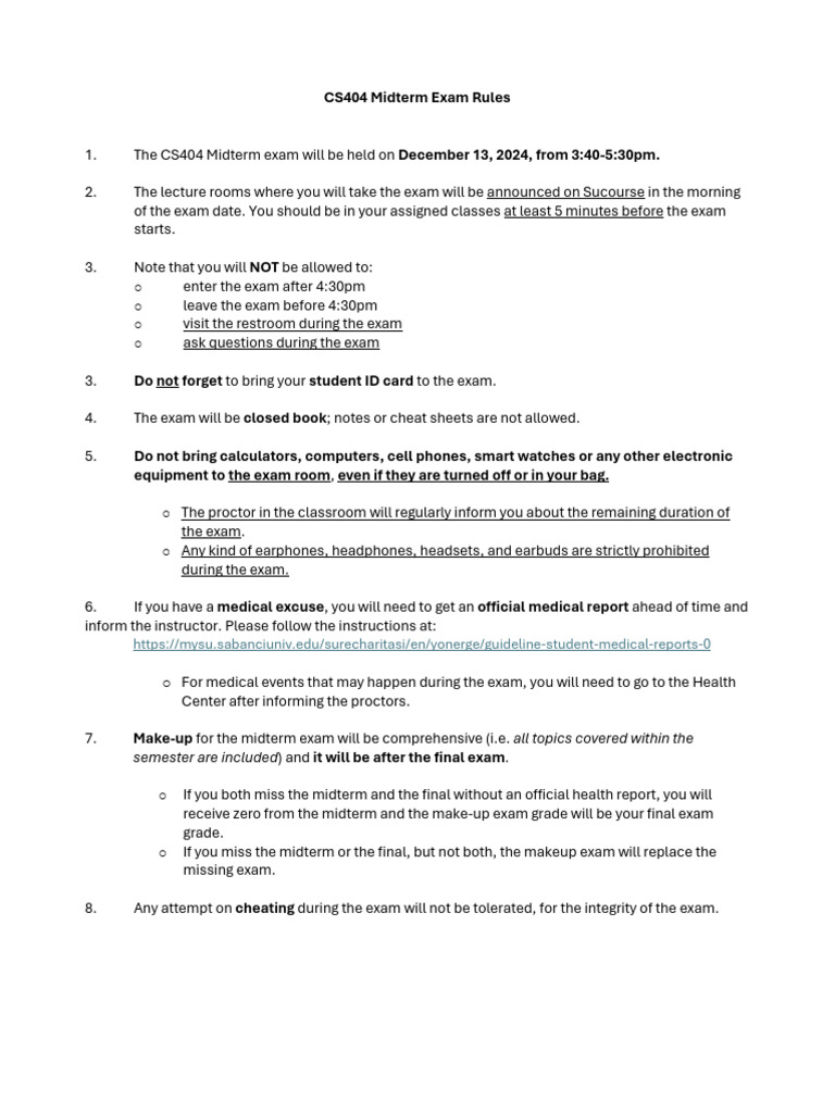 CS404 Exam Rules | PDF