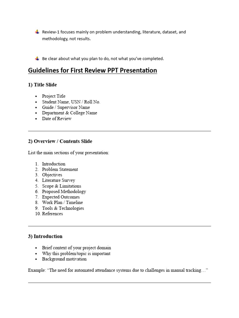 Guidelines For First Review PPT Preparation | PDF | Machine Learning ...