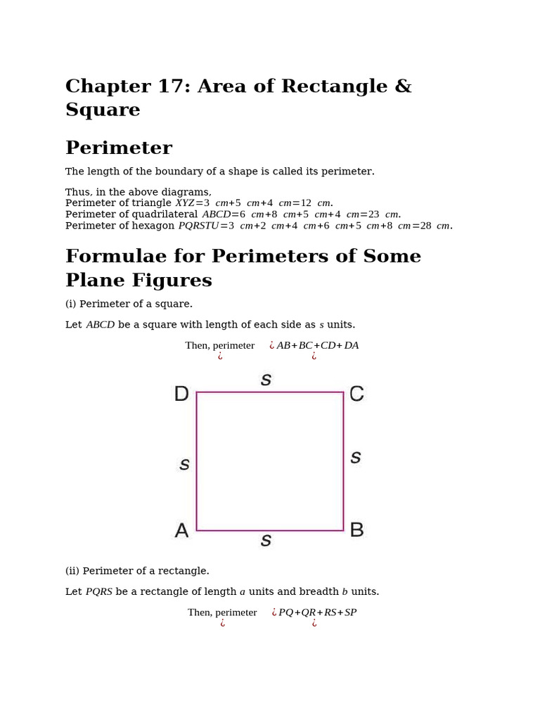Area of Rectangle & Square | PDF | Area | Length