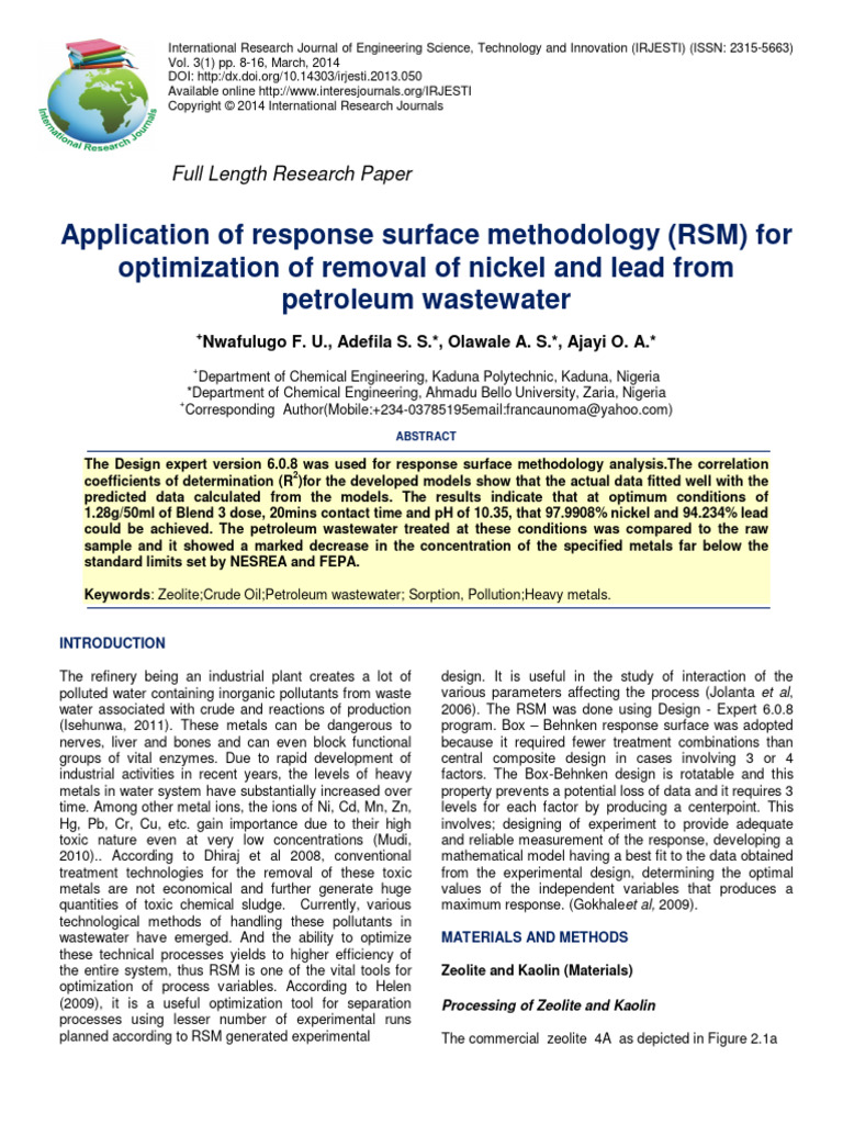 Application of Response Surface Methodology RSM For Optimization of ...