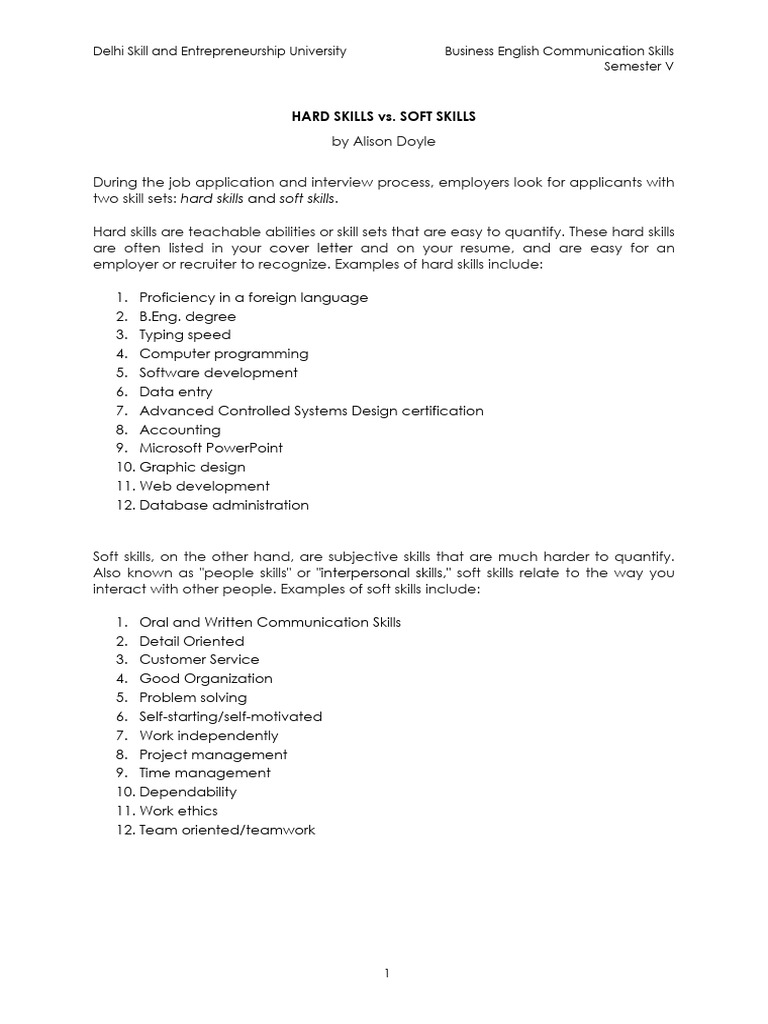 1a Hard Skills Vs Soft Skills | PDF | Skill