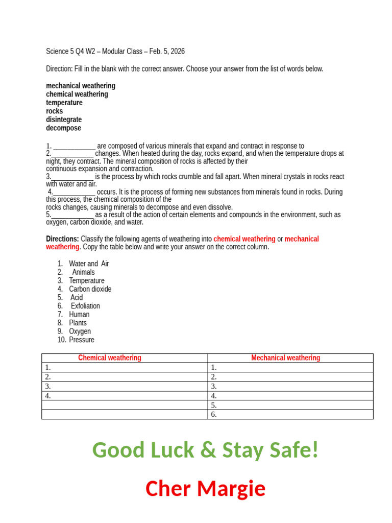 Science 5 Q4 W2 Modular Class Feb. 5 2026 | PDF