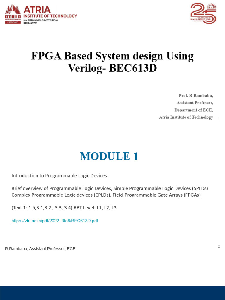 Module 1 - FPGA System Design Using Verilog (BEC613D) | PDF | Field ...