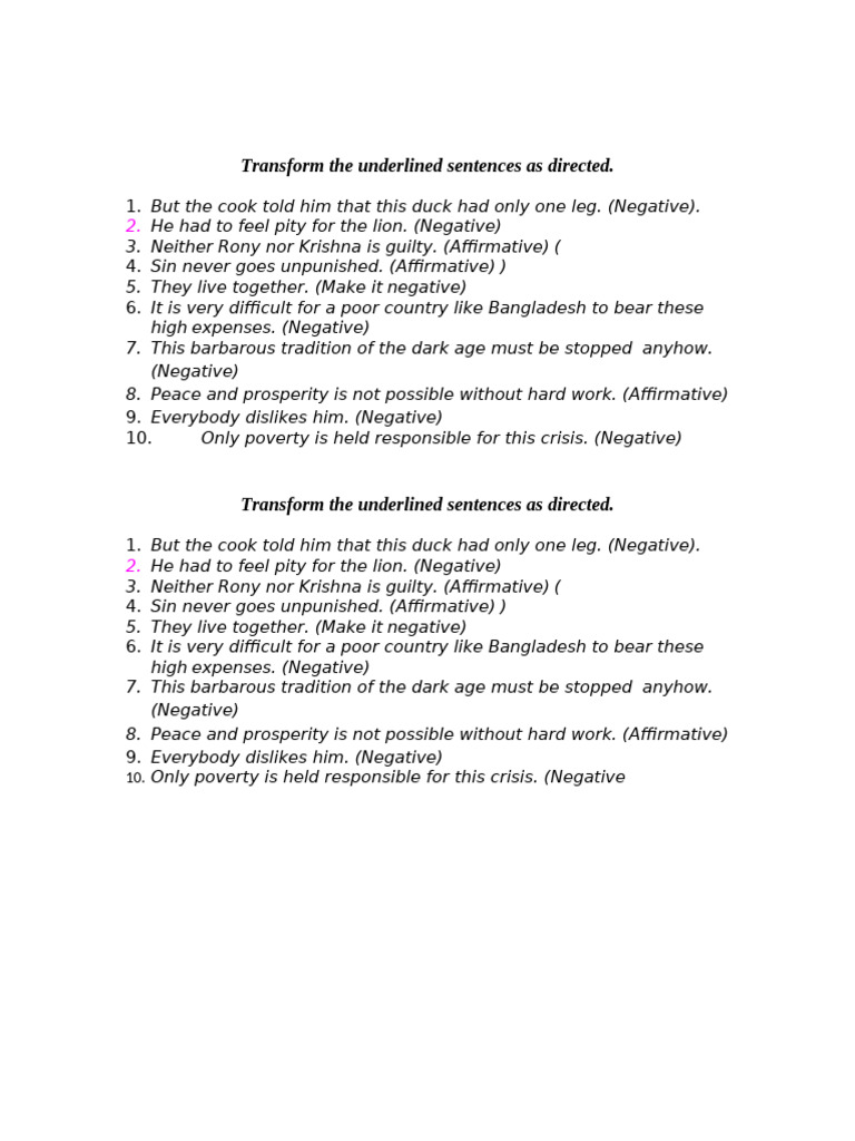 Transform The Underlined Sentences As Directed | PDF