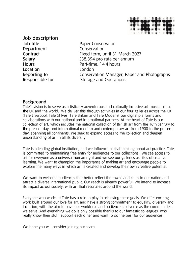 Paper Conservator, Storage and Operations - Job Description | PDF