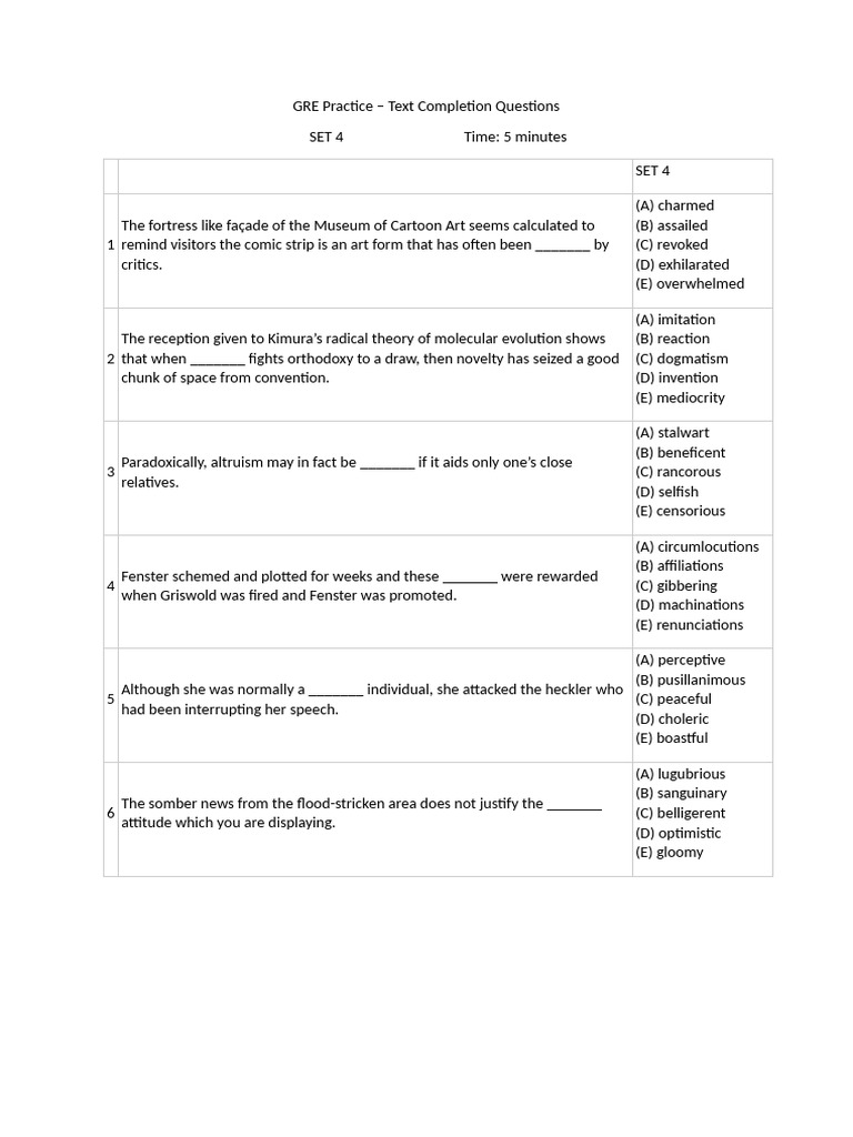 SET 4 - Text Completion - 1 Blank | PDF