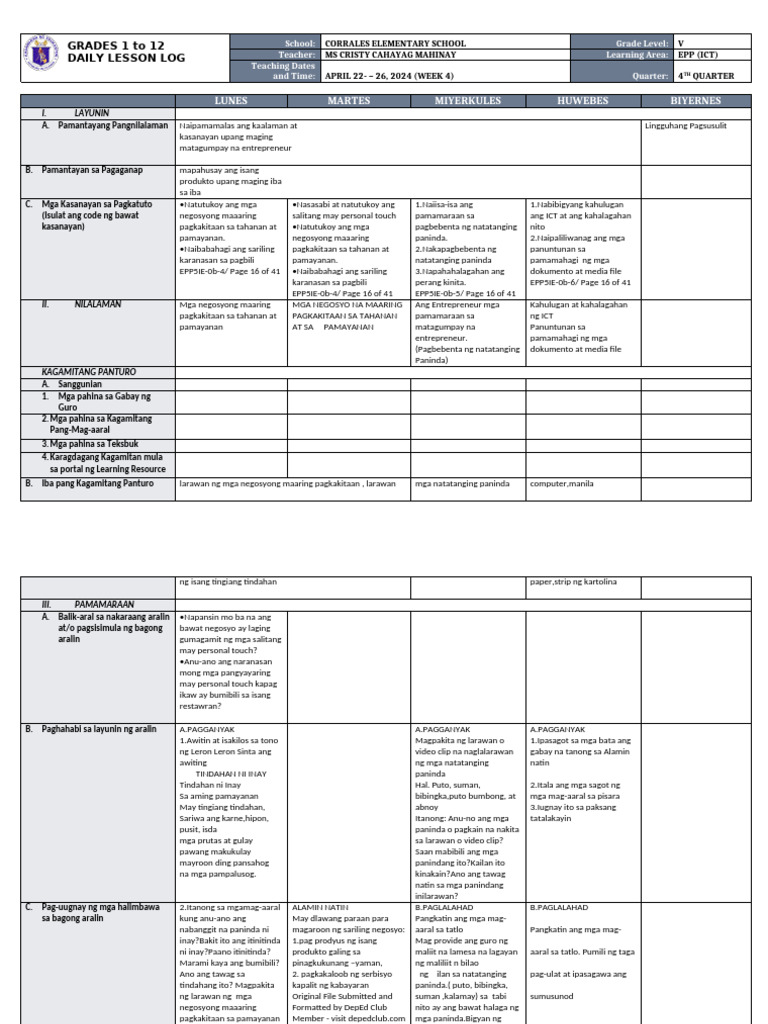 DLL Epp 5 q4 w2 New | PDF