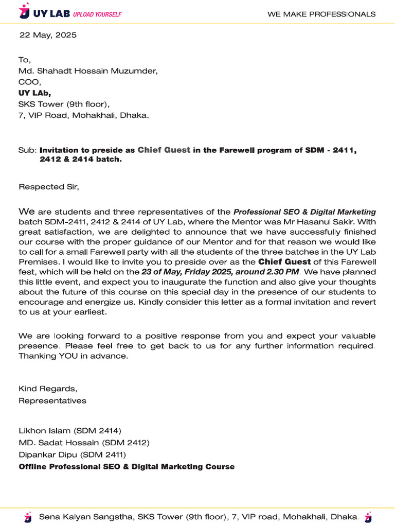 Invitation Letter Coo 1 Outline | PDF