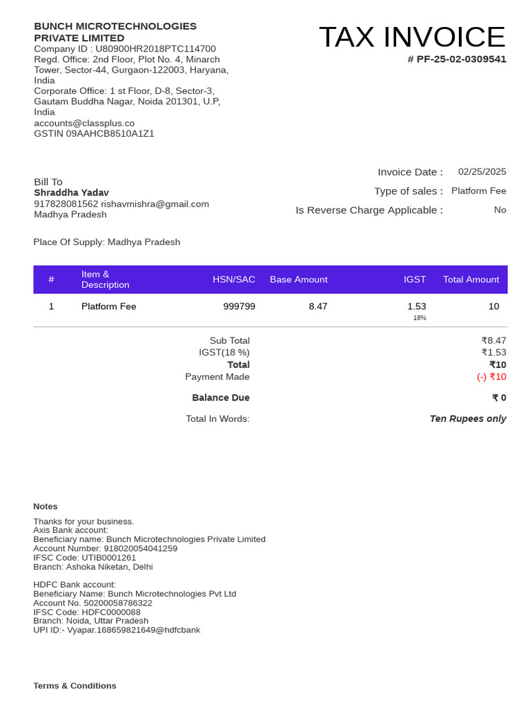 Tax Invoice: Invoice Date: Type of Sales: Is Reverse Charge Applicable ...