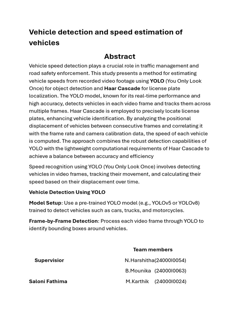 Vehicle Detection and Speed Estimation of Vehicles | PDF