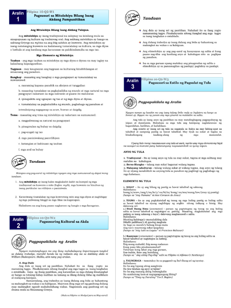 Filipino 10 - q2 - Modules | PDF