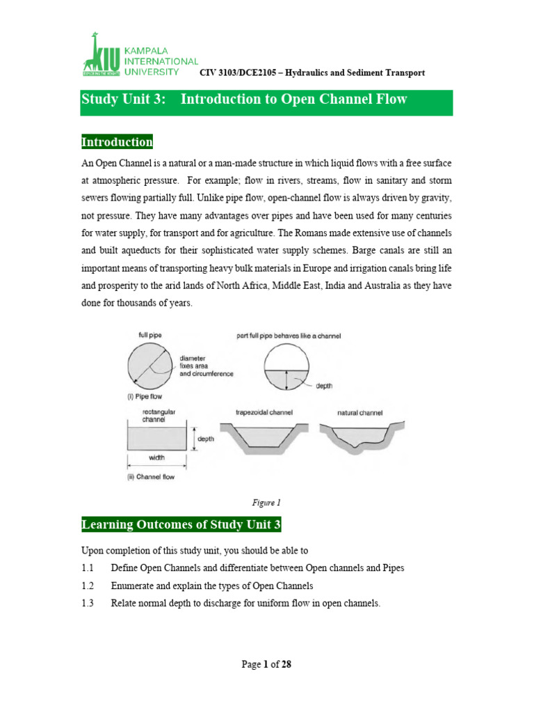 CIV 3103-DCE2105 Study Unit 3 Introduction To Open Channel Flow 2 | PDF ...