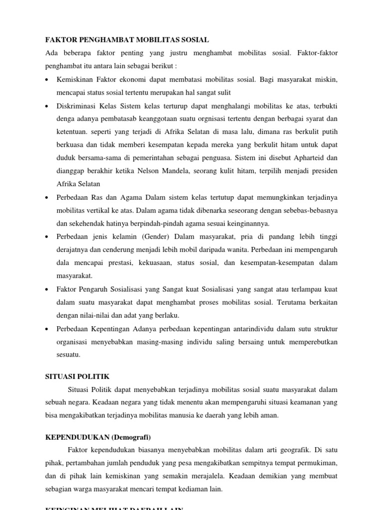 Faktor Penghambat Mobilitas Sosial
