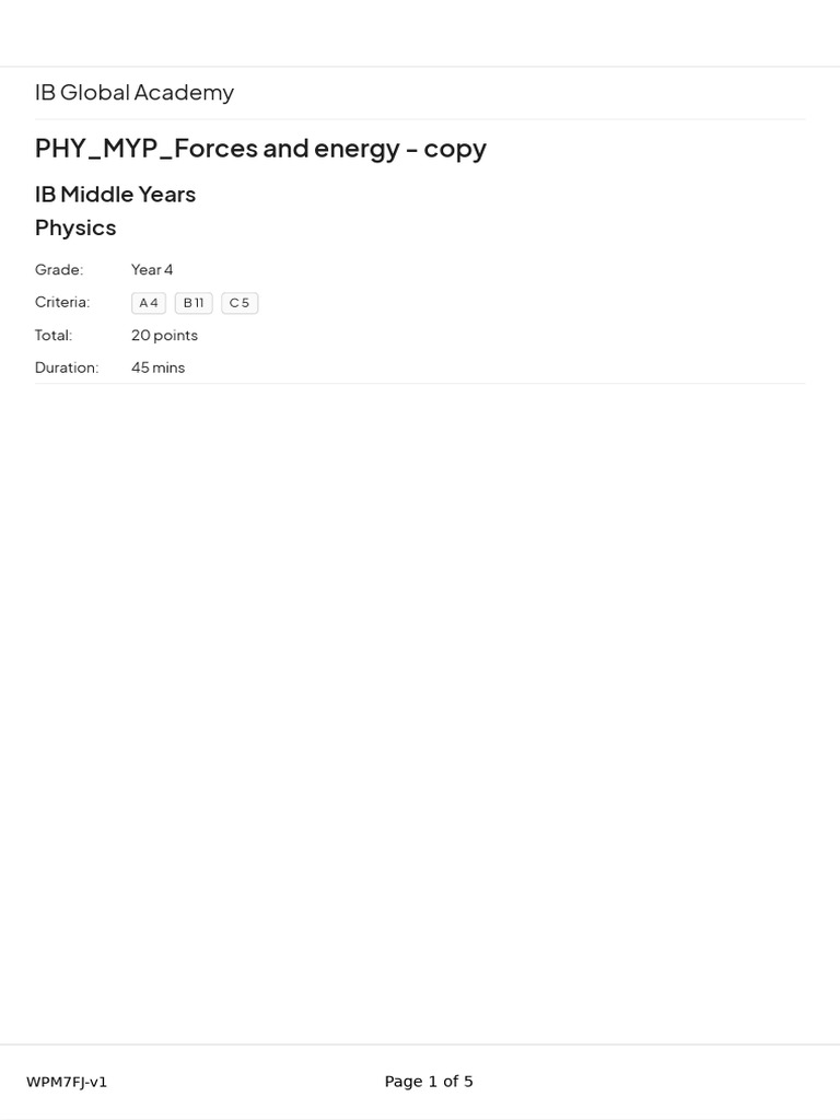 PHY - MYP - Forces and Energy - Copy (WPM7FJ) (Question Paper ...