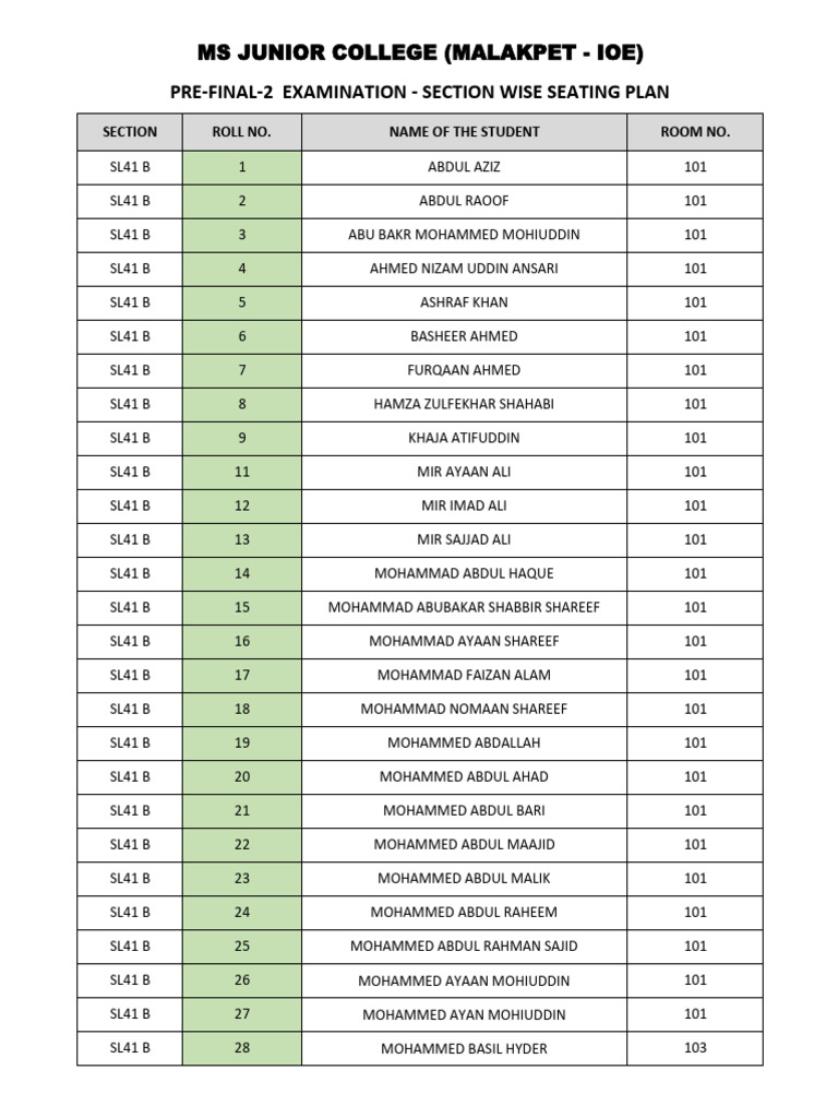 Sl41 B - SR - Pre-Final-2 - Section Wise Seating Plan | PDF