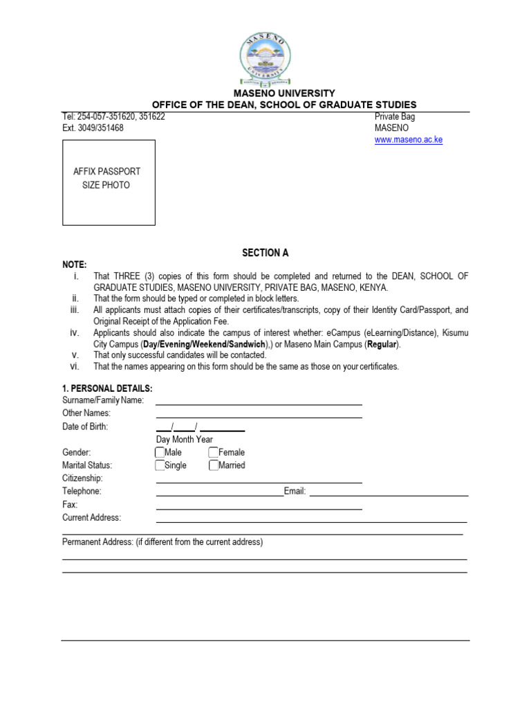 Postgraduate Application Form | PDF | Academic Degree | Thesis