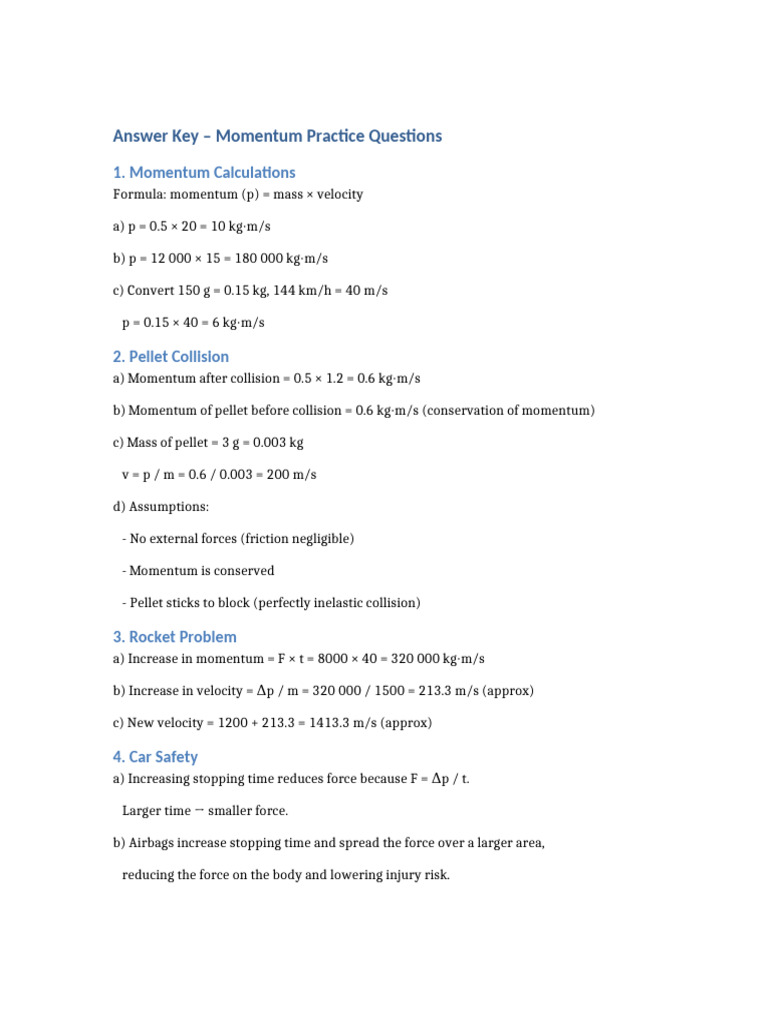 Momentum Practice Answer Key-1 | PDF