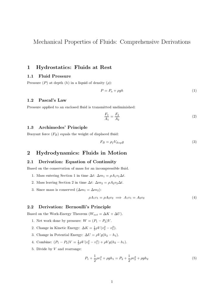 Fluid Dynamics | PDF | Pressure | Continuum Mechanics