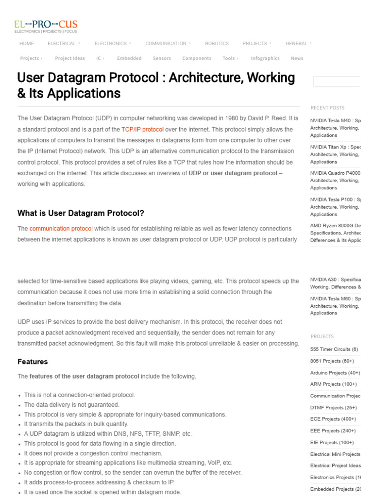 User Datagram Protocol - Architecture, Working & Its Applications | PDF ...