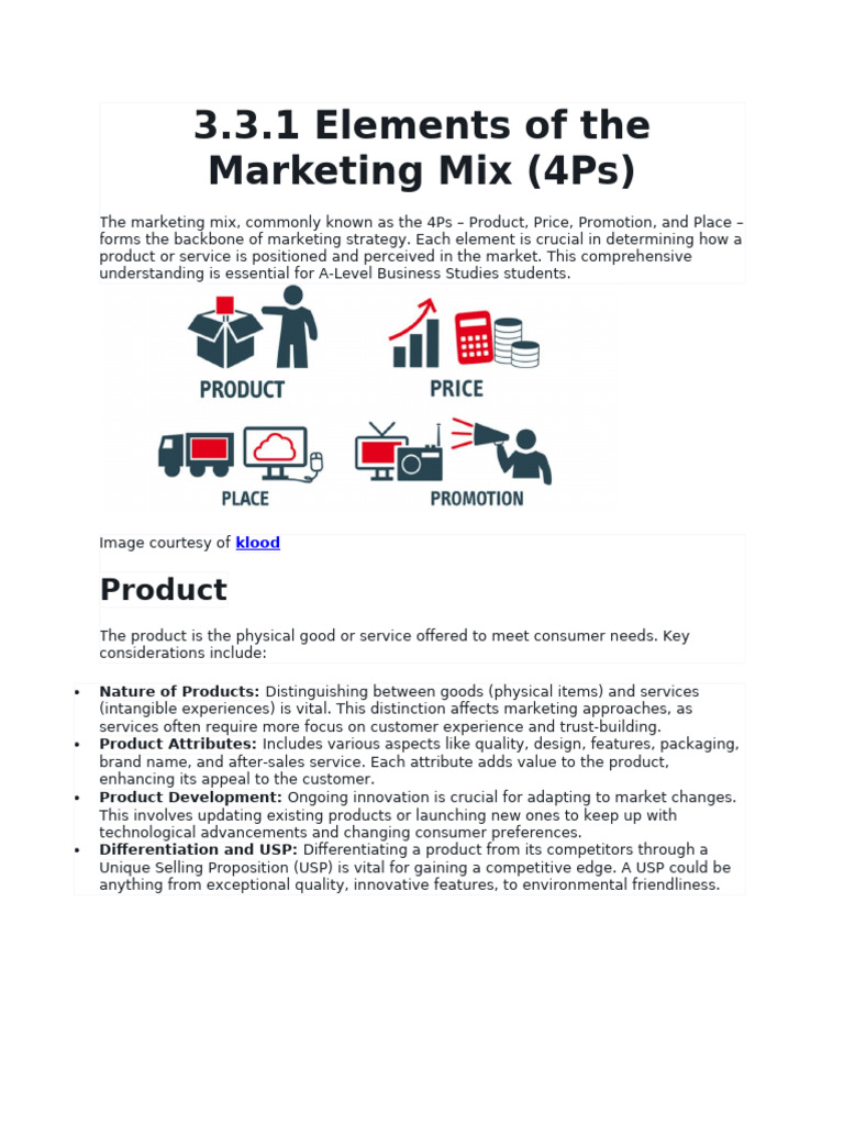 3.3.1 Elements of The Marketing Mix (4Ps) | PDF | Pricing | Marketing