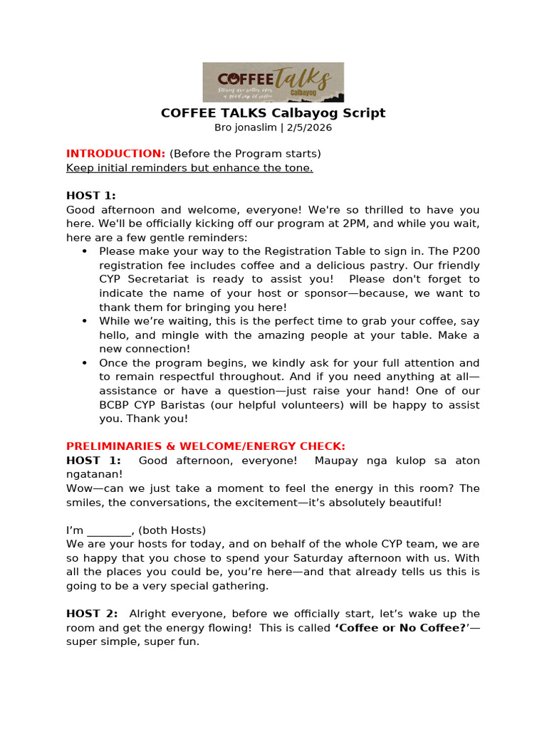 CoffeeTalks Script Launching | PDF