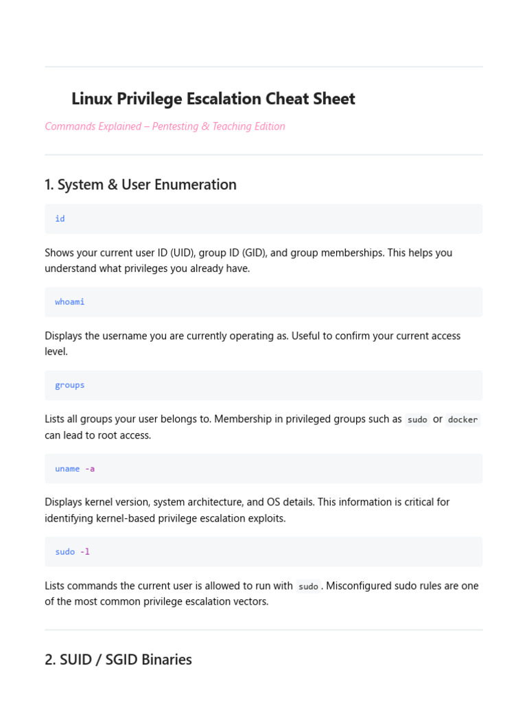 Linux Privilege Escalation Cheat Sheet | PDF | System Software ...