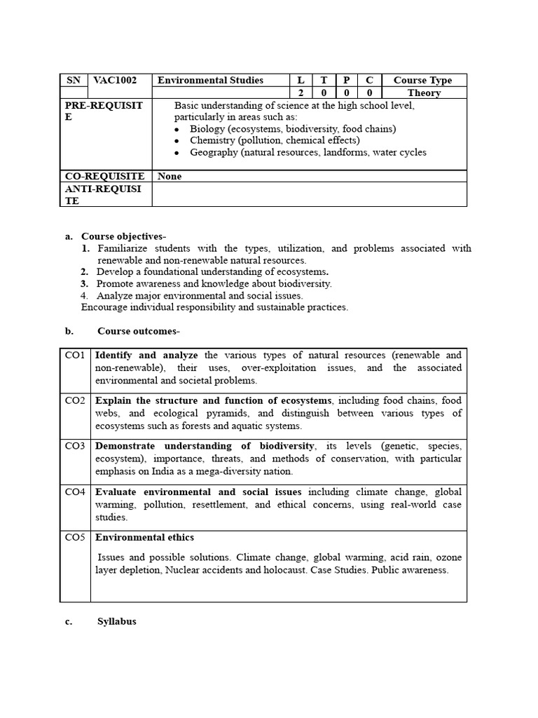 EVS Syllabus 2026pdf 2026 01 13 11 41 35 | PDF | Habitat Destruction ...