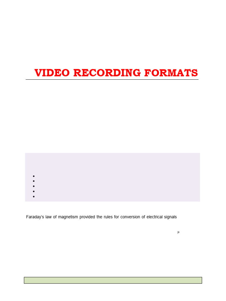 11 Video Recording Formats | PDF | Film And Video Technology | Electronics
