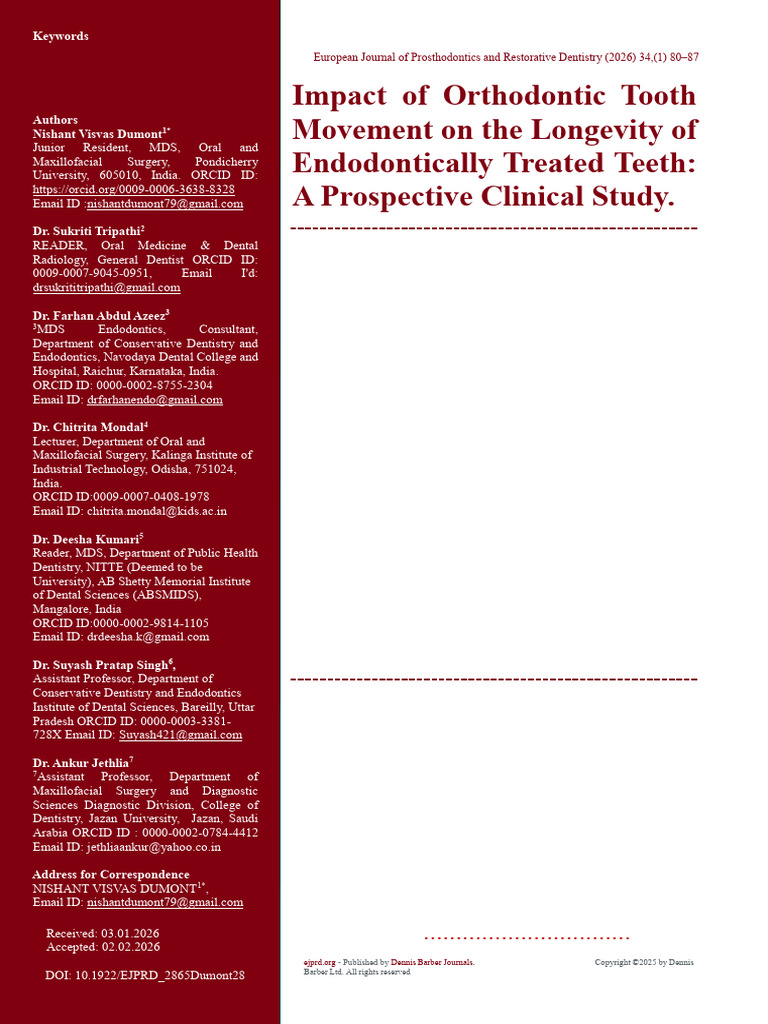 Impact of Orthodontic Tooth Movement On The Longevity of Endodontically ...