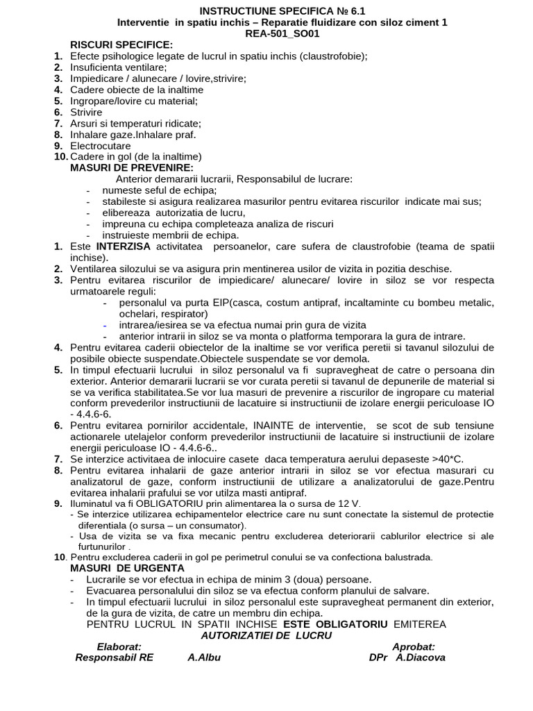 6.1 Instructie Specifica Siloz Ciment 1 | PDF