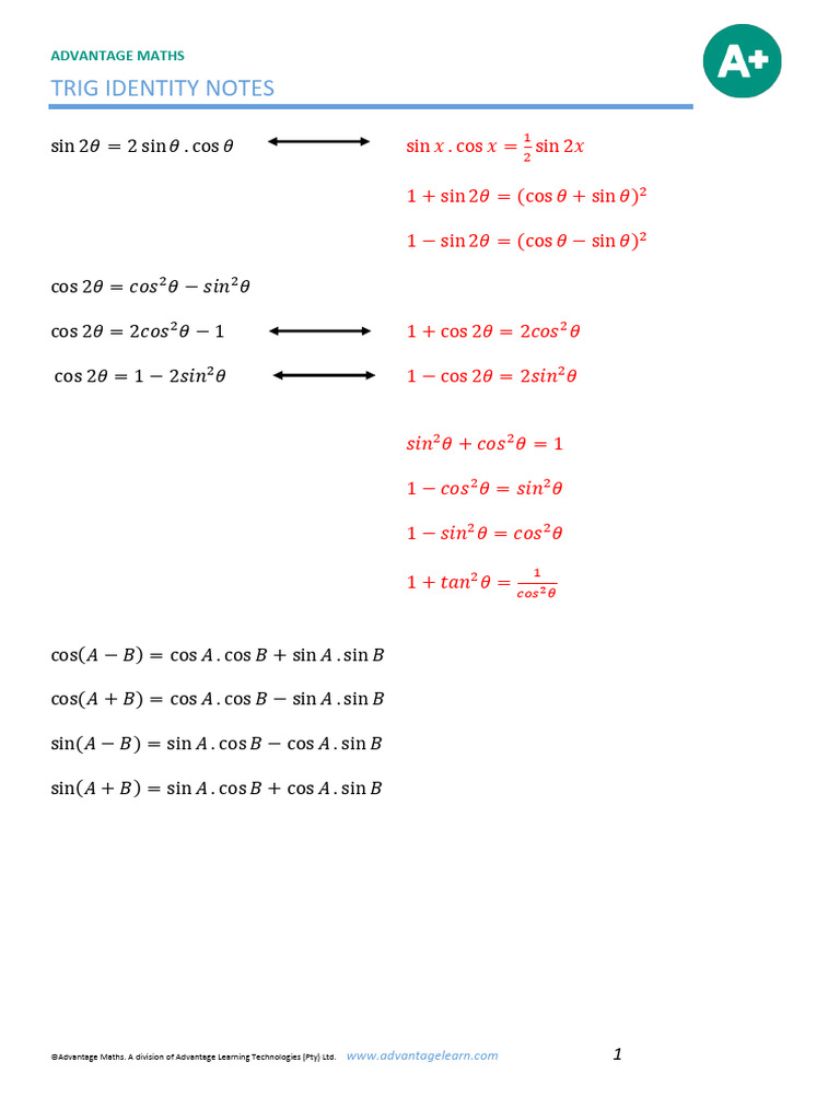 Lesson 9 Trig Identities Notes | PDF | Mathematical Objects ...