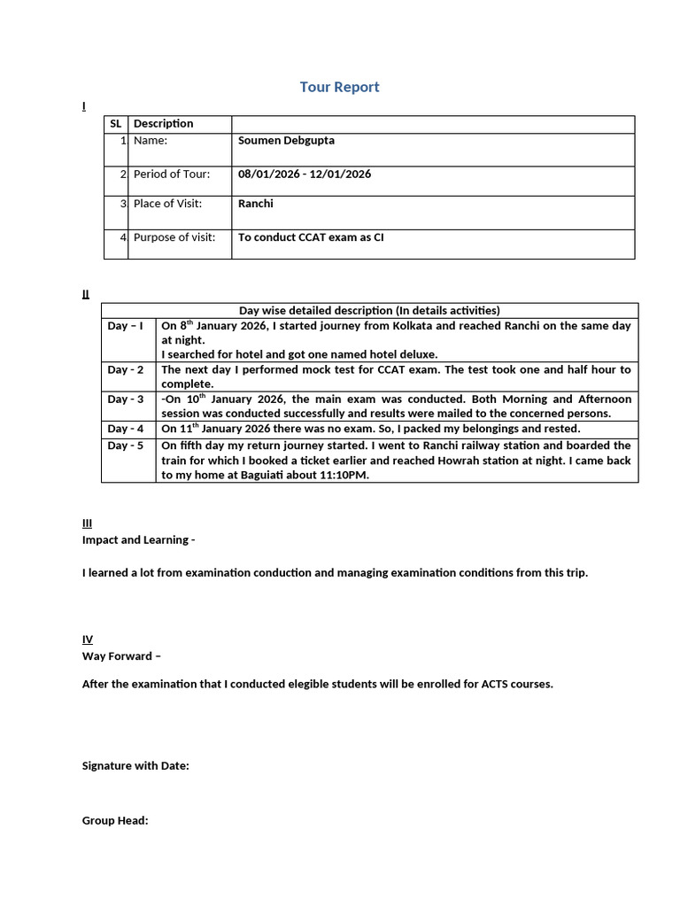 Tour Report Format - Travel Tour | PDF