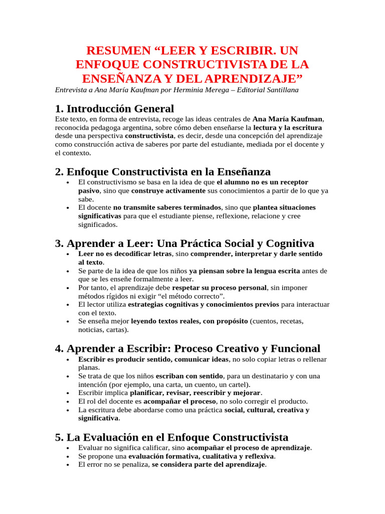 “Leer y Escribir. Un Enfoque Constructivista de La Enseñanza y Del ...