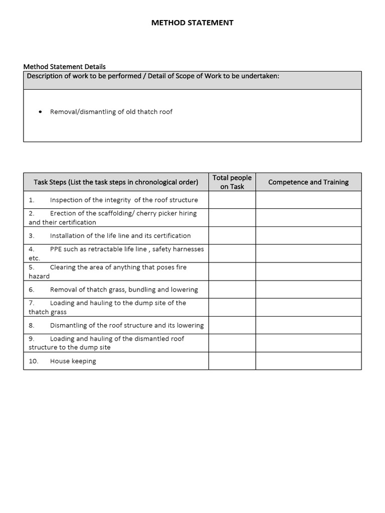 Method Statement THATCH REMOVAL | PDF | Personal Protective Equipment ...