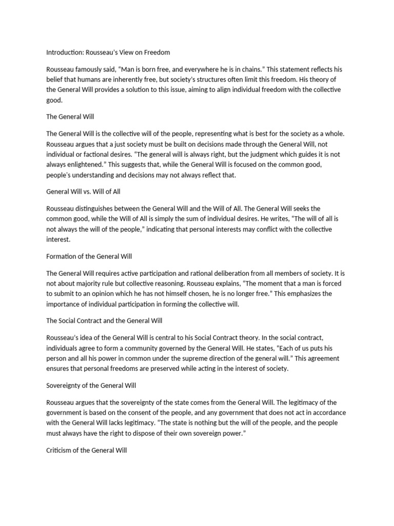 Rousseau Theory of General Will | PDF | Social Contract | Sovereignty