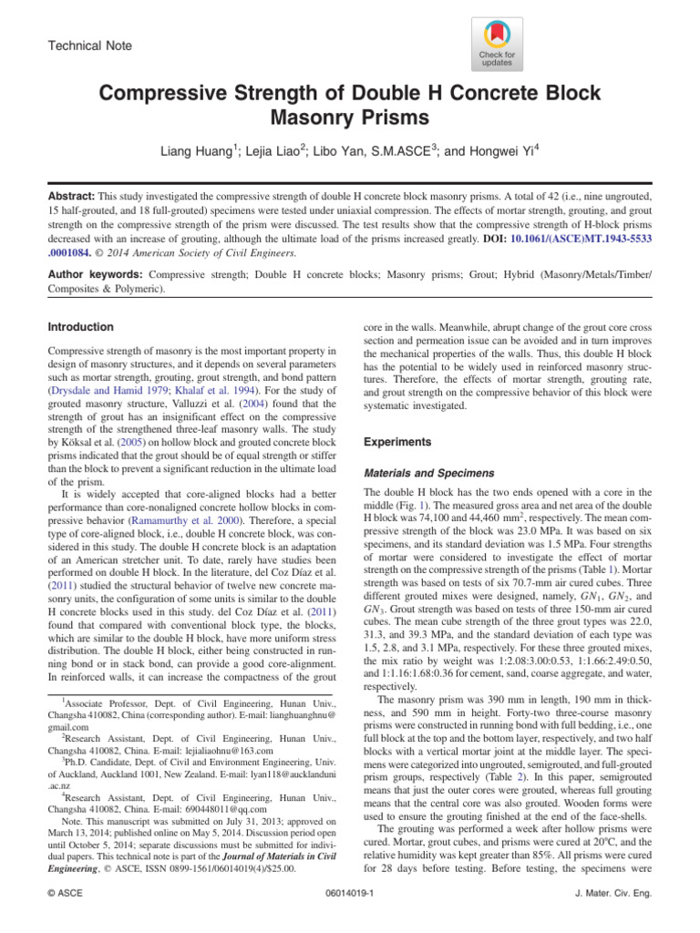 Compressive Strength of Double H Concrete Block Masonry Prisms | PDF ...