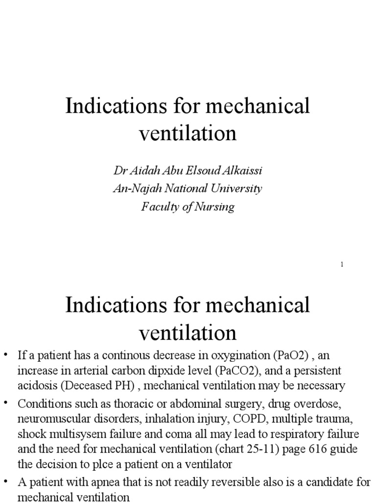 Indications For Mechanical Ventilation PDF Respiratory System