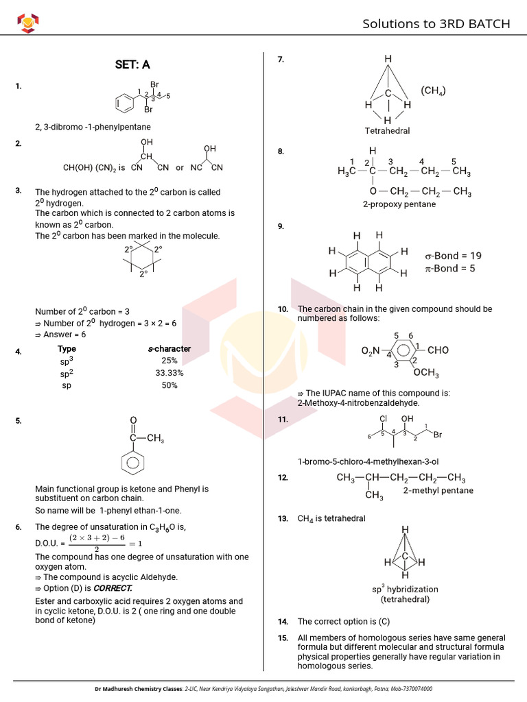 3rd Batch A Solution 1769742659 | PDF | Ketone | Alkene