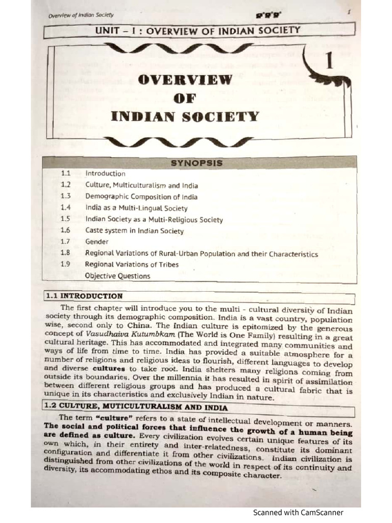 U I Overview of Indian Society FY FC Chapter 1 | PDF